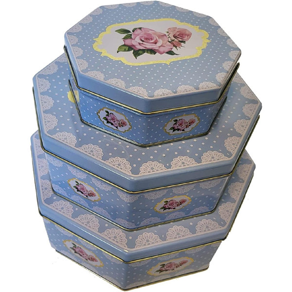 Rosdorf Park Metal Tins With Lids, Octangle Kitchen Canisters 3Set